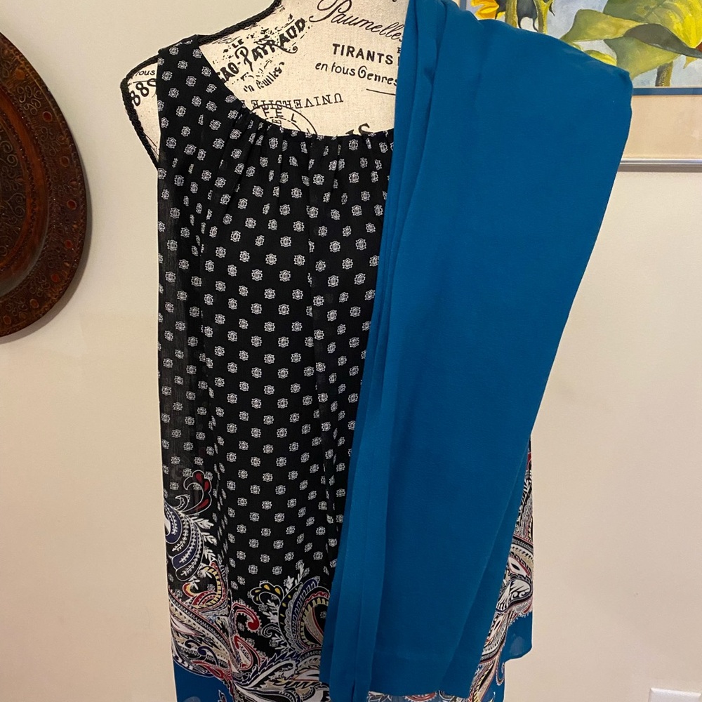 White House Black Market Black and Blue Paisley Jumpsuit